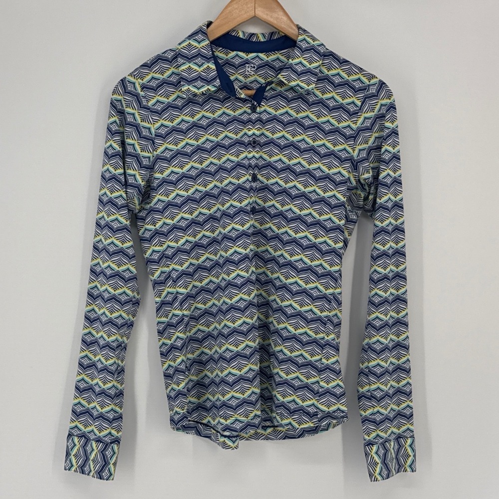 EP New York Women Long Sleeve Polo Shirt S Multi Geometric Golf Top